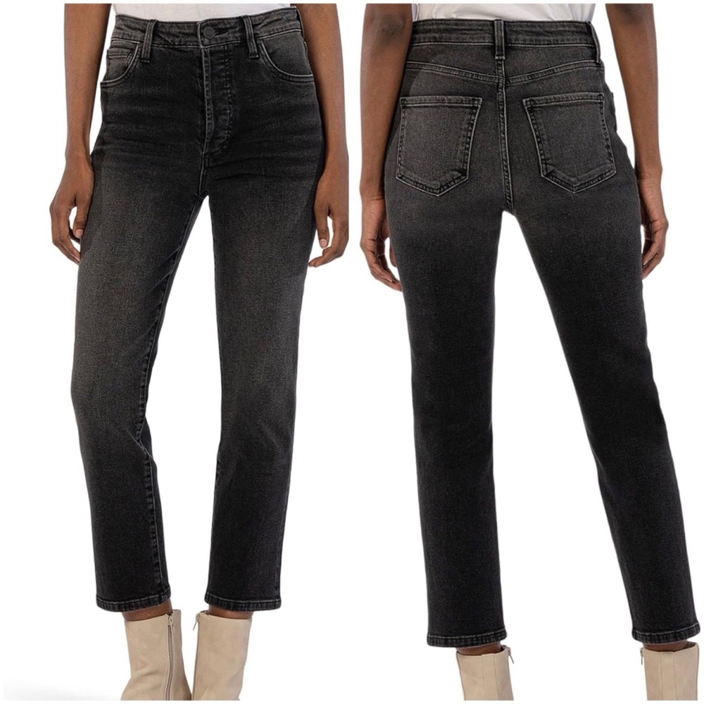 KUT from the Kloth Size 4 Rosa High Rise Crop Straight Jeans Black Wash NWT